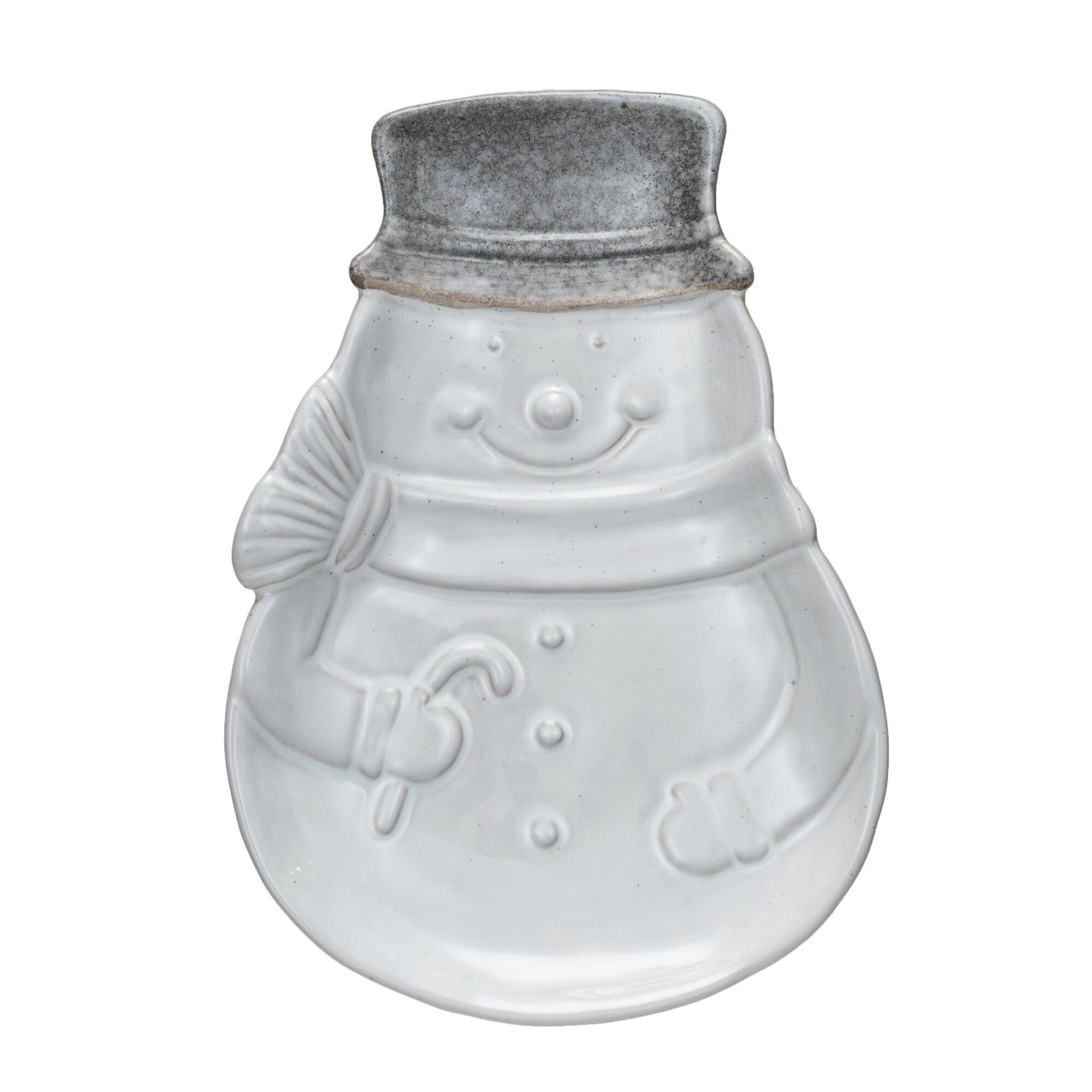 Hello Honey® 10.25" Antique White Stoneware Snowman Shaped Plate with Reactive Glaze